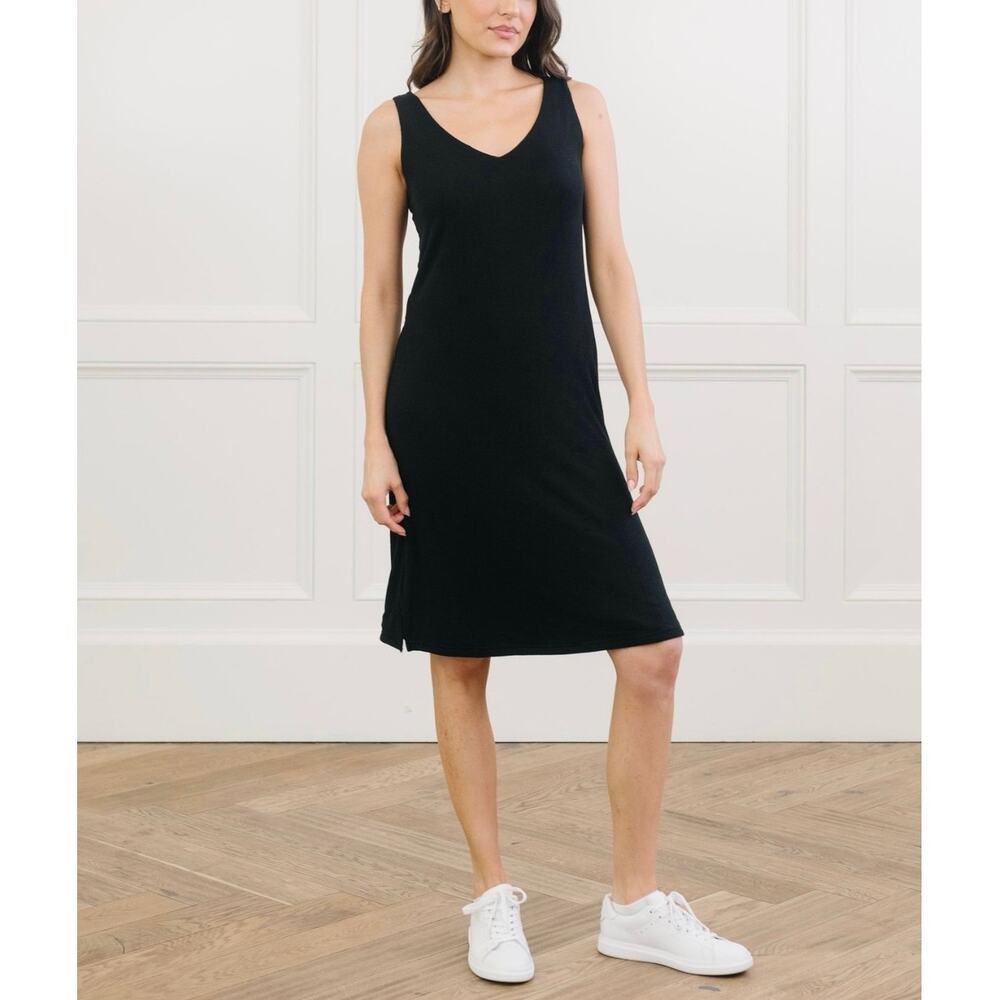 Cozy Earth Bamboo Rib Knit V-Neck Tank Lounge Dress Black Medium